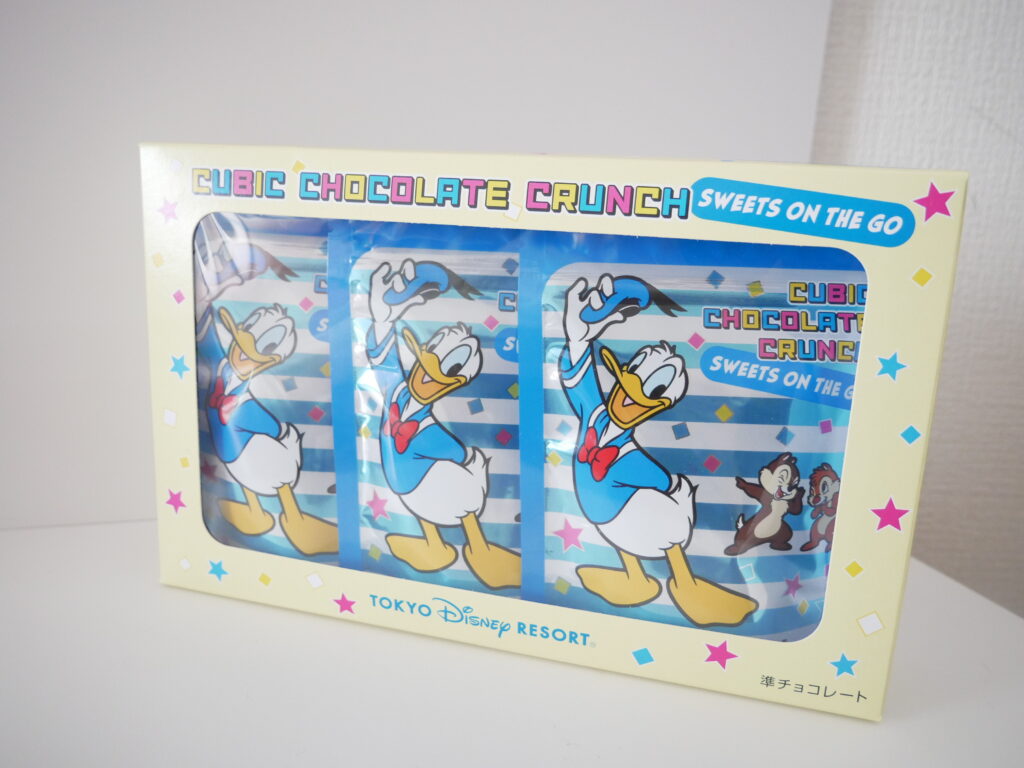 Cubic Chocolate Crunch Mini box package from Tokyo Disney Resort with Donald Duck design