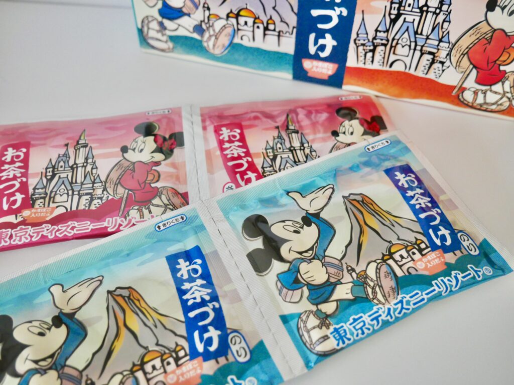 Individual ochazuke packets from Tokyo Disneyland with Mickey and Minnie designs