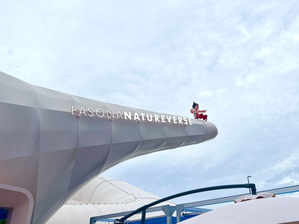 Pasona Natureverse Pavilion with Astro Boy statue at Expo 2025