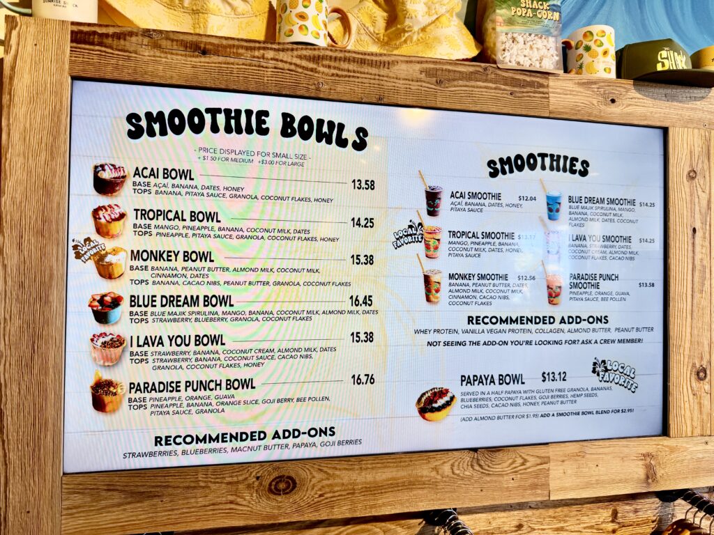 sunrise shack hawaii menu smoothie bowls acai bowl price waikiki