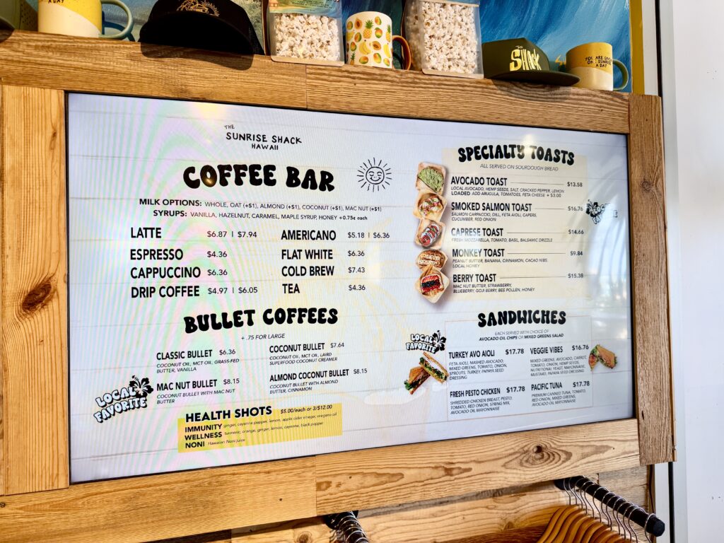 sunrise shack coffee bar menu avocado toast smoked salmon toast waikiki