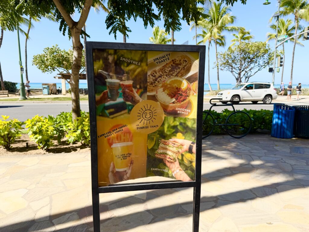 sunrise shack waikiki beach acai bowl shop sign